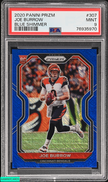 2020 PANINI PRIZM JOE BURROW #307 BLUE SHIMMER 23 OF 25 ROOKIE RC PSA 9 MINT 76935970