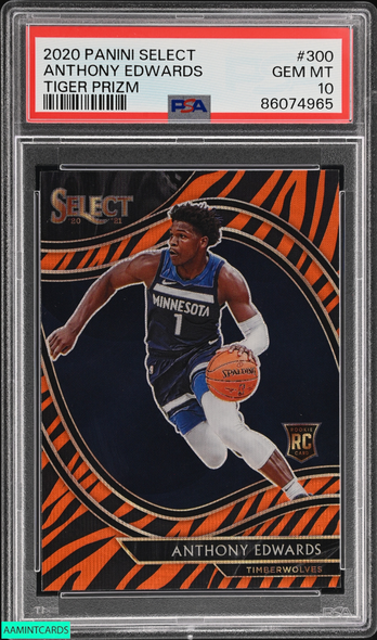 2020 PANINI SELECT ANTHONY EDWARDS #300 TIGER PRIZM ROOKIE RC PSA 10 GEM MT 86074965