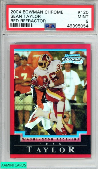 2004 BOWMAN CHROME SEAN TAYLOR #120 RED REFRACTOR ROOKIE RC 2 OF 210 PSA 9 MINT 49395054