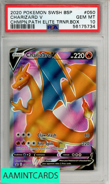 2020 POKEMON SWSH BLACK STAR PROMO CHARIZARD V #050 CHMPN PATH ETB PSA 10 56175734