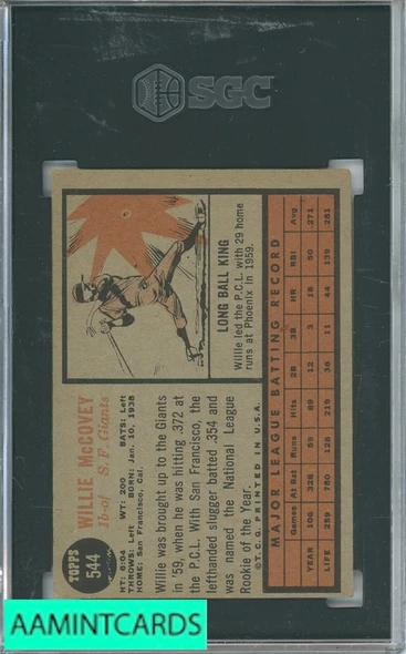 1962 TOPPS WILLIE MCCOVEY #544 SGC 3.5 8448097