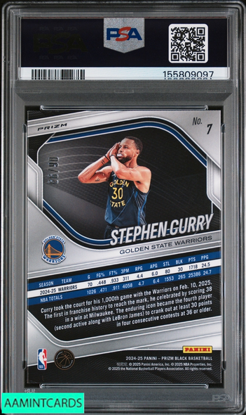 2024 PANINI PRIZM BLACK STEPHEN CURRY #7 PURPLE PRIZM 6 OF 99 PSA 10 GEM MT 155809097