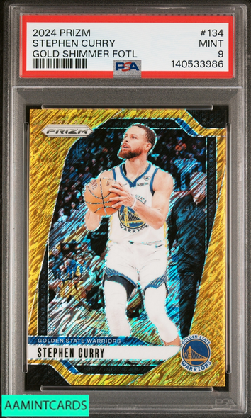 2024 PANINI PRIZM STEPHEN CURRY #134 GOLD SHIMMER FOTL 7 OF 10 PSA 9 MINT 140533986