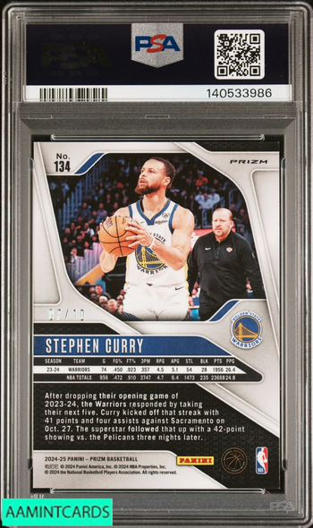 2024 PANINI PRIZM STEPHEN CURRY #134 GOLD SHIMMER FOTL 7 OF 10 PSA 9 MINT 140533986