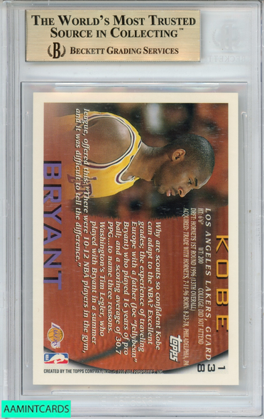 1996 TOPPS KOBE BRYANT #138 ROOKIE RC LOS ANGELES LAKERS HOF BGS 10 PRISTINE 0012502788