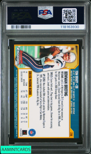 2000 BOWMAN CHROME TOM BRADY #236 ROOKIE RC NEW ENGLAND PATRIOTS PSA 9 MINT 118163930