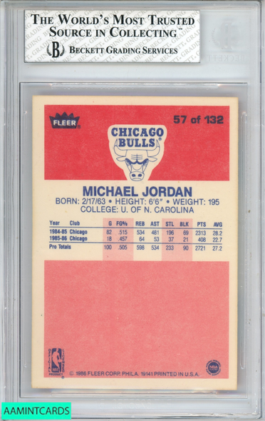 1986 FLEER MICHAEL JORDAN #57 ROOKIE RC CHICAGO BULLS HOF BGS 7.5 NEAR MINT+ 0010687429