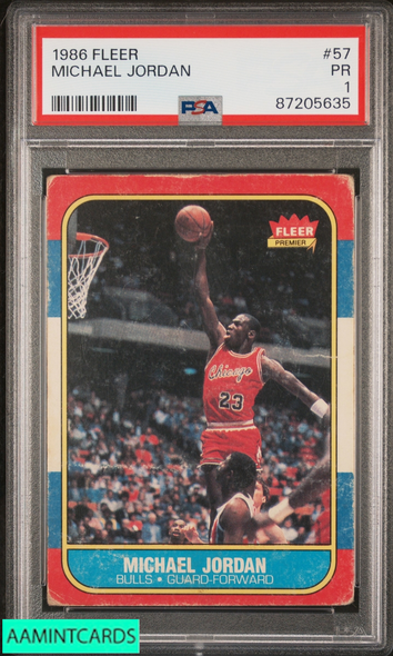 1986 FLEER MICHAEL JORDAN #57 ROOKIE RC CHICAGO BULLS HOF PSA 1 PR 87205635