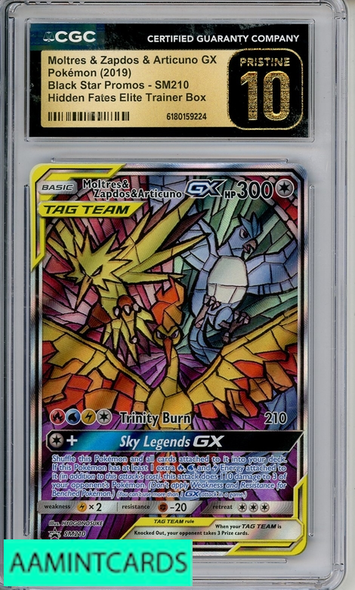 2019 POKEMON BSP HID FATES ETB MOLTRES ZAPDOS ARTICUNO GX #SM210 CGC 10 PRIST 6180159224
