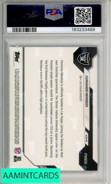 2026 TOPPS NOW FERNANDO MENDOZA #FMEN PSA 10 GEM MT RC 163233468