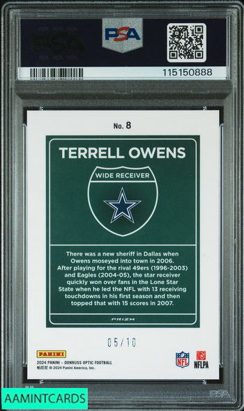 2024 PANINI DONRUSS OPTIC DOWNTOWN! TERRELL OWENS #8 GOLD 5 OF 10 PSA 10 115150888