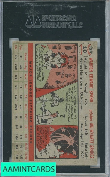 1956 TOPPS WARREN SPAHN #10 SGC 5.5 8219047-069