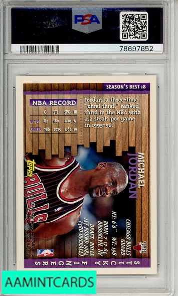 1996 TOPPS SEASONS BEST MICHAEL JORDAN #18 STICKY FINGERS PSA 9 MINT 78697652