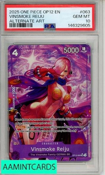 2025 ONE PIECE OP12-LEGACY OF THE MASTER VINSMOKE REIJU #063 ALTERNATE ART PSA 10 GEM MT 146329605