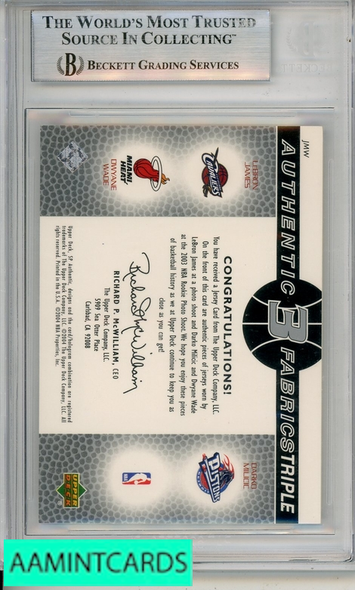 2003-04 4 SP AUTHENTIC GAME USED FABRICS TRIPLE JAMES MILICIC WADE #JMW BGS 8.5 0016549682