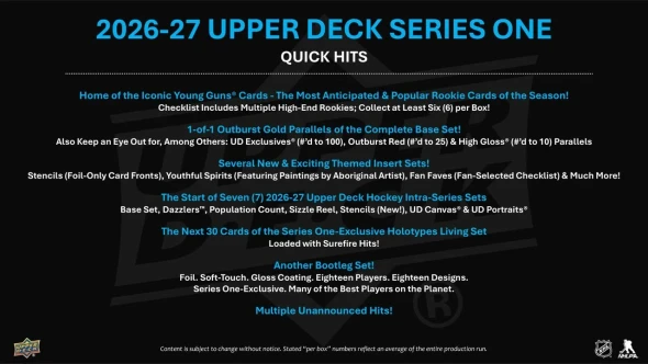 2026/27 Upper Deck Series 1 Hockey Hobby Box - PRESALE