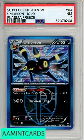 2013 POKEMON BLACK WHITE PLASMA FREEZE UMBREON-HOLO #64 PLASMA FREEZE PSA 7 152079208