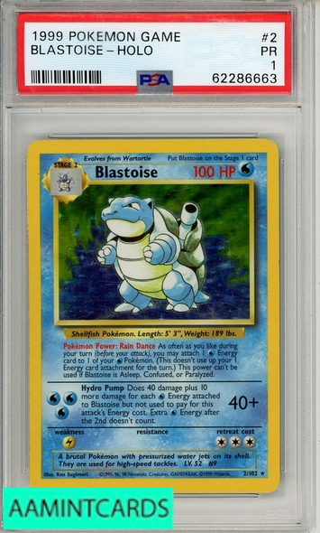1999 POKEMON GAME BLASTOISE-HOLO #2 PSA 1 PR 62286663