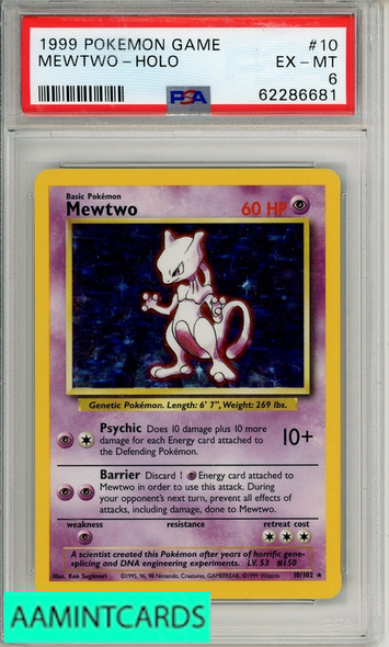 1999 POKEMON GAME MEWTWO-HOLO #10 PSA 6 EX-MT 62286681