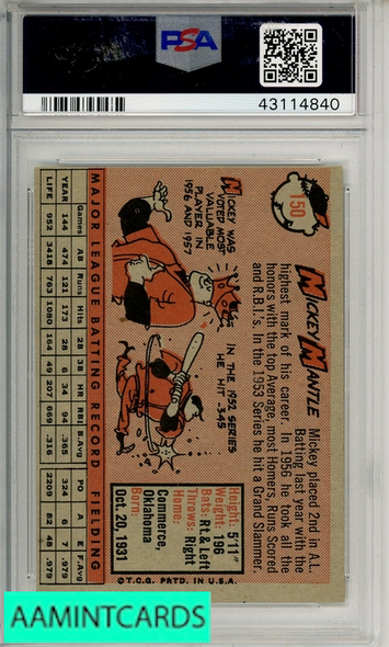 1958 TOPPS MICKEY MANTLE #150 PSA 6 EX-MT 43114840