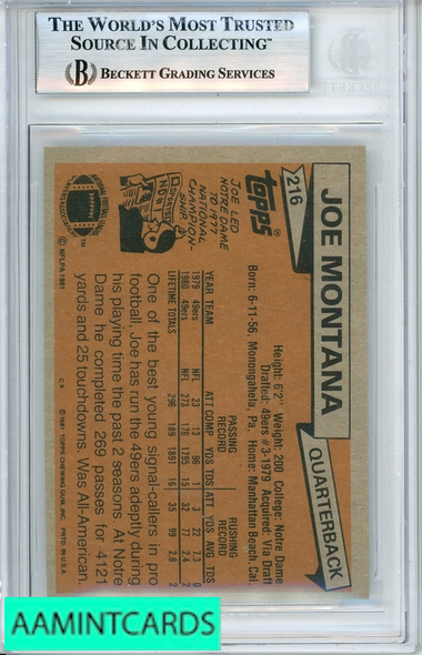 1981 TOPPS JOE MONTANA #216 BGS 9 RC 0016876564