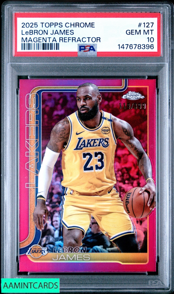 2025 TOPPS CHROME LEBRON JAMES #127 MAGENTA REFRACTOR 119 OF 399 PSA 10 GEM MT 147678396