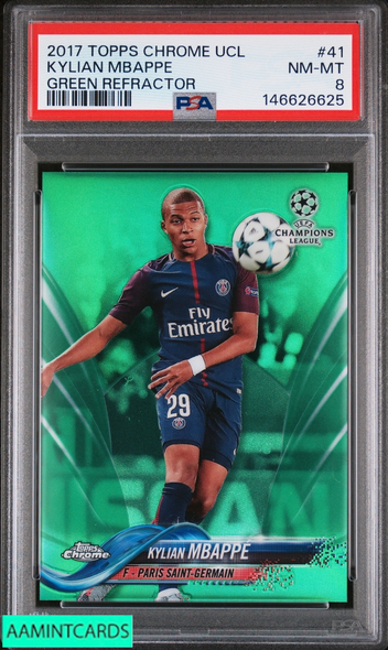 2017 TOPPS CHROME UEFA CHAMPIONS LEAGUE KYLIAN MBAPPE #41 GREEN 99 OF 99 PSA 8 146626625