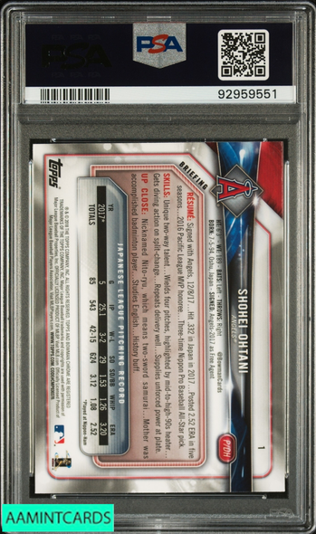 2018 BOWMAN CHROME SHOHEI OHTANI #1 ROOKIE RC ANGELS PSA 10 GEM MT 92959551