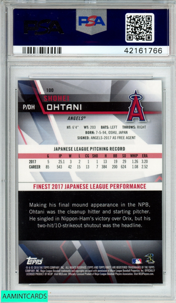 2018 FINEST SHOHEI OHTANI #100 REFRACTOR ROOKIE RC ANGELS PSA 10 GEM MT 42161766