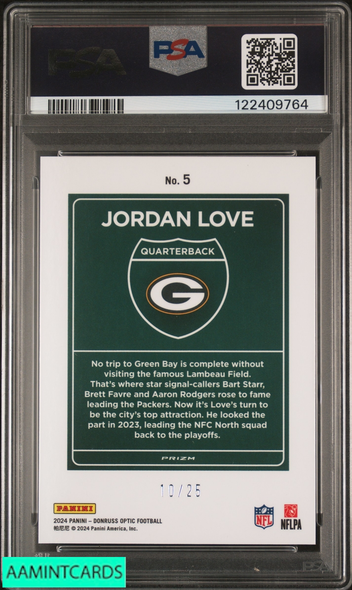 2024 PANINI DONRUSS OPTIC DOWNTOWN! JORDAN LOVE #5 BLACK PANDORA 10 OF 25 PSA 10 122409764