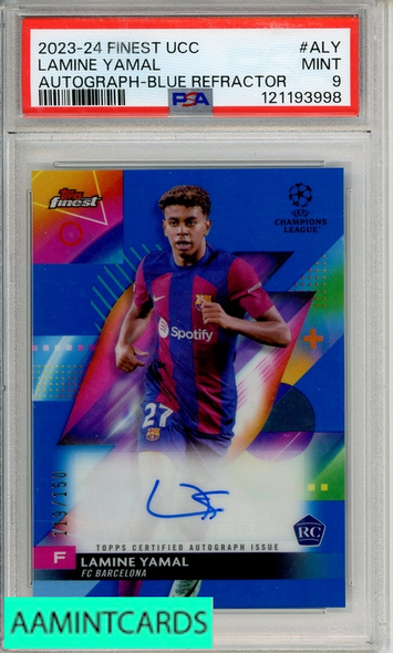 2023-24 TOPPS FINEST UEFA CLUB COMPETITIONS AUTOS LAMINE YAMAL #ALY BLUE PSA 9 121193998