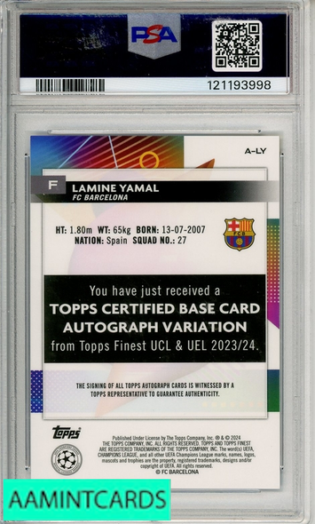 2023-24 TOPPS FINEST UEFA CLUB COMPETITIONS AUTOS LAMINE YAMAL #ALY BLUE PSA 9 121193998