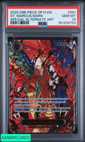 2025 ONE PIECE OP13 ST MARCUS MARS #091 SPECIAL ALT ART PSA 10 161209753