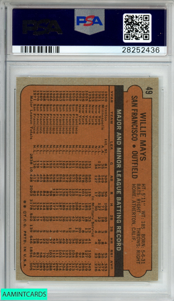 1972 TOPPS WILLIE MAYS #49 GIANTS HOF PSA 8 NM-MT 28252436