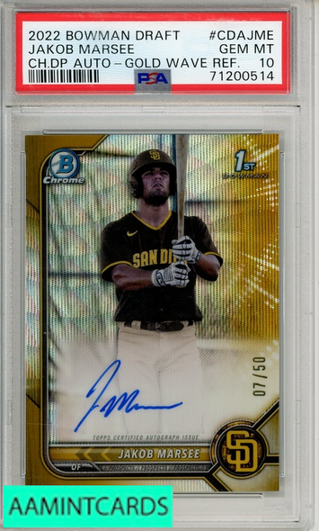 2022 BOWMAN DRAFT CHR DRFT PICK AUTOS JAKOB MARSEE #CDAJME GOLD WAVE PSA 10 71200514