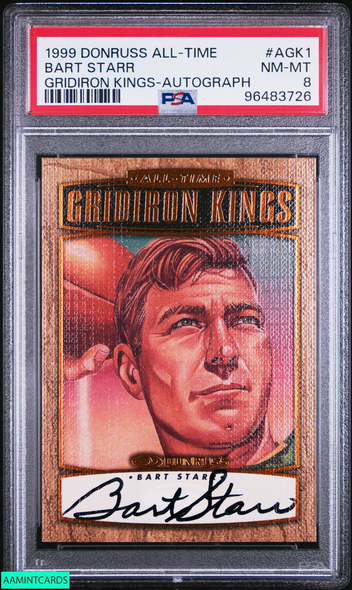1999 DONRUSS ALL-TIME GRIDIRON KINGS BART STARR #AGK1 AUTOGRAPH OF 1000 PSA 8 96483726