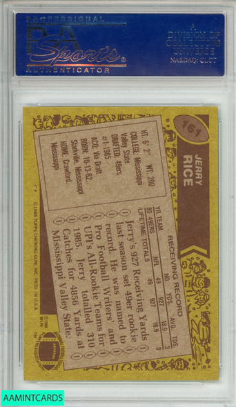 1986 TOPPS JERRY RICE #161 ROOKIE RC 49ERS HOF PSA 8 NM-MT 04691311
