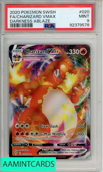 2020 POKEMON SWORD SHIELD DARKNESS ABLAZE FA CHARIZARD VMAX #020 PSA 9 MINT 92379578