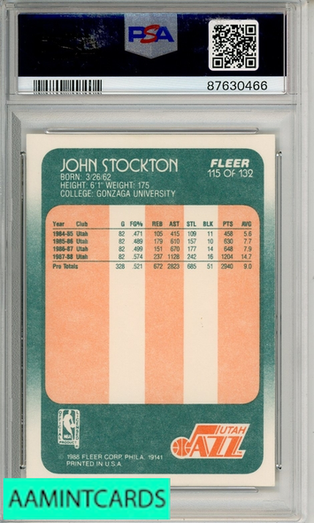 1988 FLEER JOHN STOCKTON #115 PSA 9 AUTO 10 RC 87630466