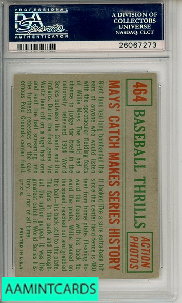 1959 TOPPS MAYS  CATCH MAKES #464 SERIES HISTORY PSA 5 EX 26067273