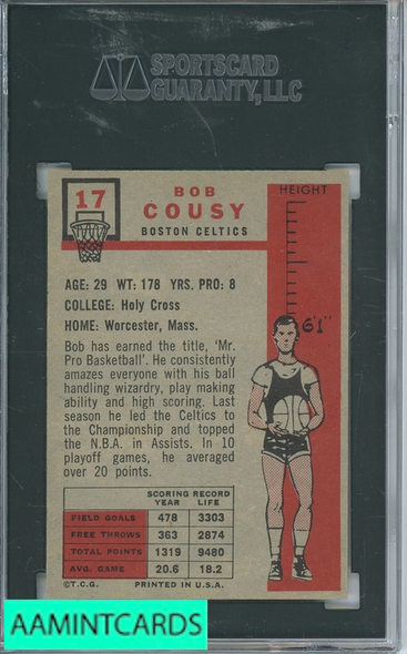1957-58 TOPPS BOB COUSY #17 SGC 5 RC 2057121