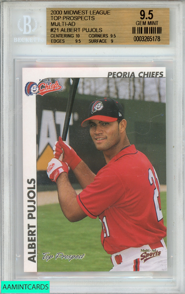2000 MIDWEST LEAGUE TOP PROSPECTS MULTI-AD ALBERT PUJOLS #21 ROOKIE RC BGS 9.5 0003265178