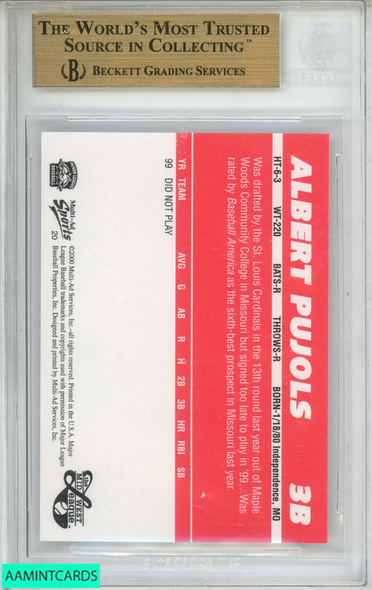 2000 MIDWEST LEAGUE TOP PROSPECTS MULTI-AD ALBERT PUJOLS #21 ROOKIE RC BGS 9.5 0003265178