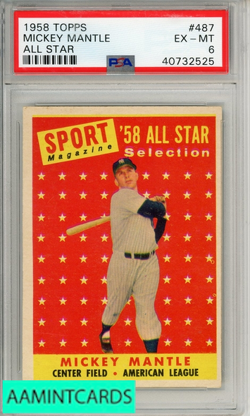 1958 TOPPS MICKEY MANTLE #487 ALL STAR PSA 6 EX-MT 40732525