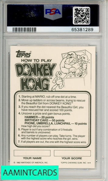 1982 DONKEY KONG STICKERS SCRATCH-OFF GAME # STCKR-RED THREE RIGHT TOP PSA 9 65381289