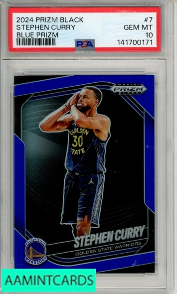 2024 PANINI PRIZM BLACK STEPHEN CURRY #7 BLUE PRIZM PSA 10 GEM MT 141700171