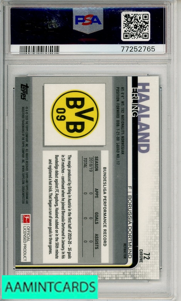 2019 TOPPS CHROME BUNDESLIGA ERLING HAALAND #72 REFRACTOR PSA 10 GEM MT 77252765