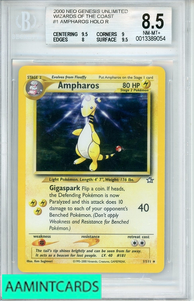 2000 POKEMON NEO GENISIS UNLIMITED WOTC AMPHAROS HOLO R #1 BGS 8.5 0013389054