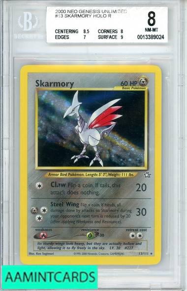 2000 POKEMON NEO GENESIS UNLIMITED SKARMORY HOLO R #13 BGS 8 0013389024