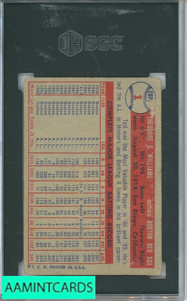 1957 TOPPS TED WILLIAMS #1 SGC 1 0357496